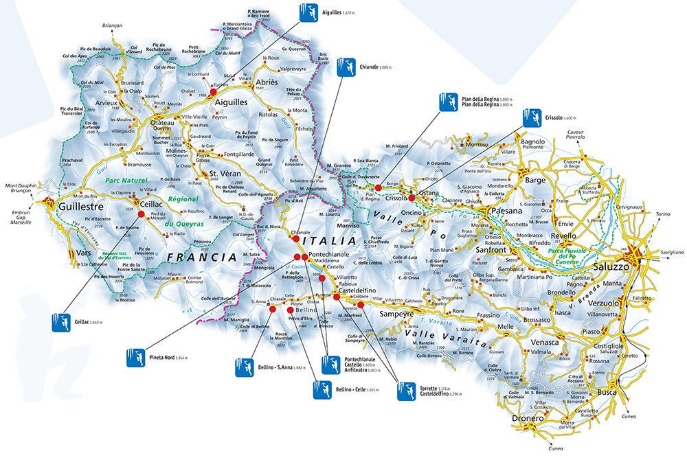 cartografia del territorio con indicazione delle cascate di ghiaccio